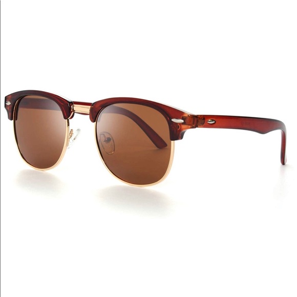Clubmaster Sunglasses Brown Frame Lens Polarized - Picture 2 of 4